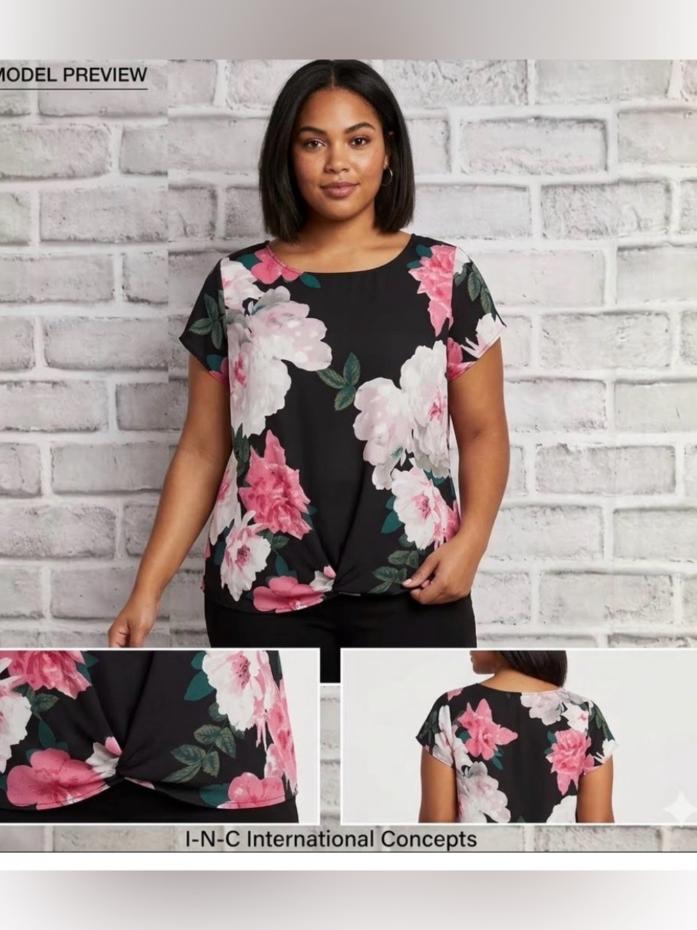 INC International Concepts Pink Floral Twist Front Blouse Large